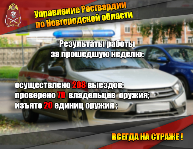 Новгородские росгвардейцы осуществили 208 выездов на охраняемые объекты по сигналу тревога
