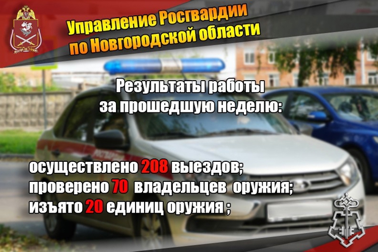 Новгородские росгвардейцы осуществили 208 выездов на охраняемые объекты по сигналу тревога
