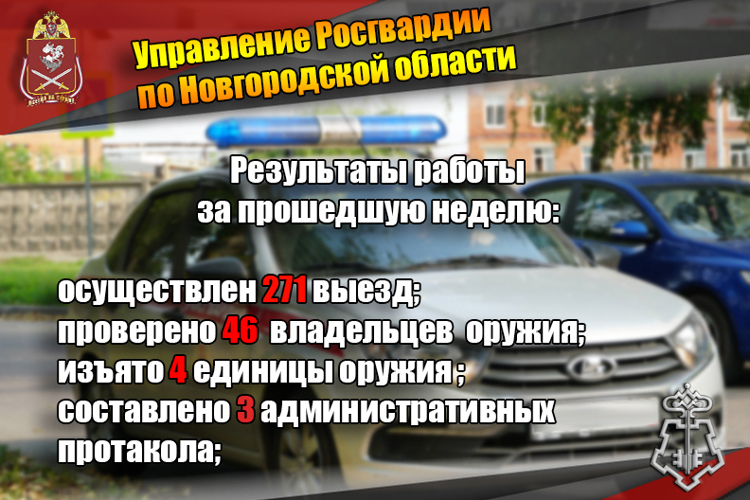 Новгородские росгвардейцы осуществили 271 выезд на охраняемые объекты по сигналу тревога