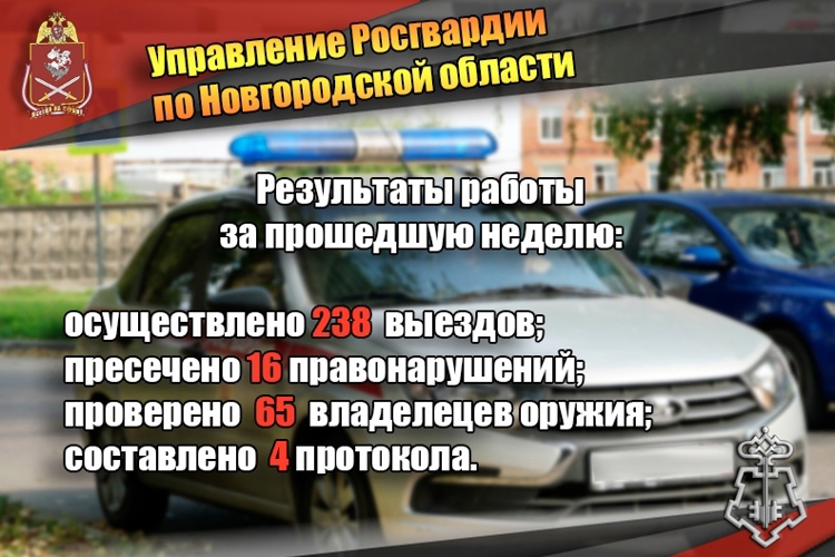 Новгородские росгвардейцы за неделю осуществили 238 выездов на охраняемые объекты по сигналу «тревога»