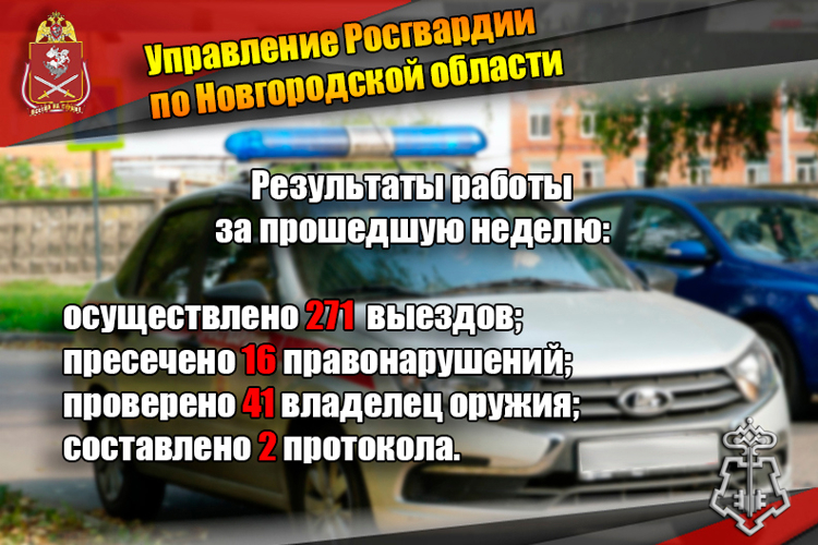Новгородские росгвардейцы за неделю осуществили 271 выезд на охраняемые объекты по сигналу «тревога»