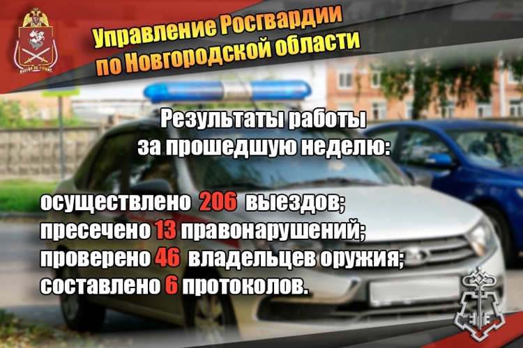 Новгородские росгвардейцы за неделю осуществили 206 выездов на охраняемые объекты по сигналу «тревога»