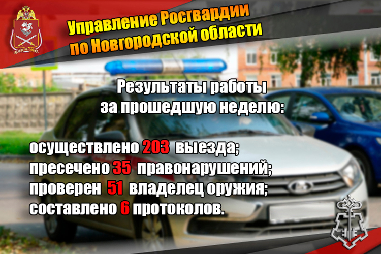 Новгородские росгвардейцы за неделю осуществили 203 выезда на охраняемые объекты по сигналу «тревога»
