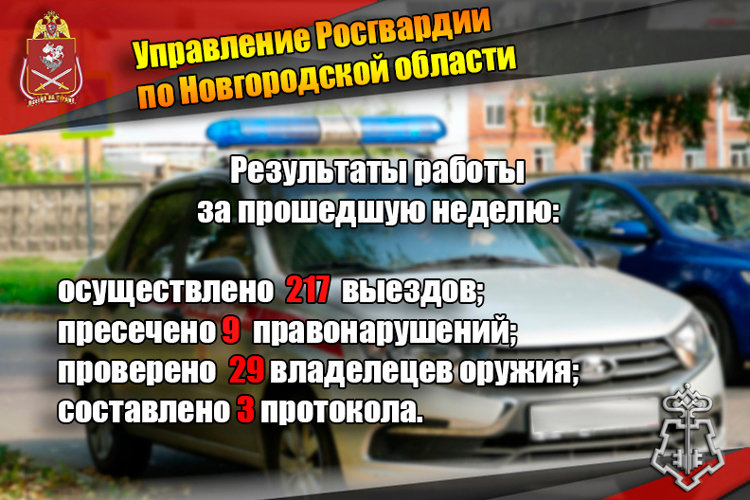 Новгородские росгвардейцы за неделю осуществили 217 выездов на охраняемые объекты по сигналу «тревога»